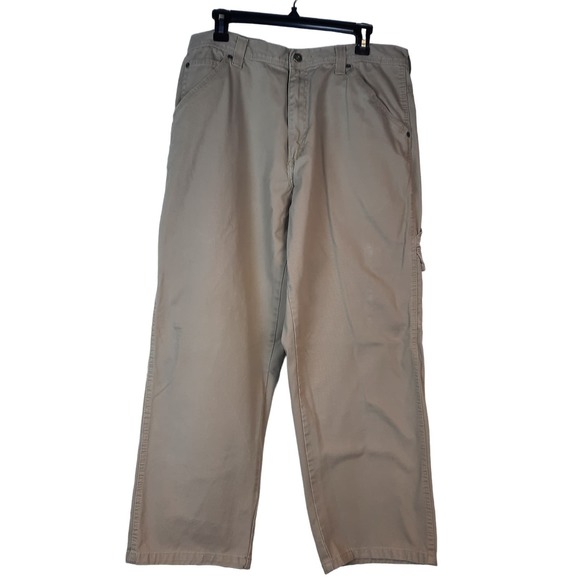 WRANGLER AUTHENTIC MEN'S KHAKI CARGO‎ RELAXED WORK WEAR COTTON PANTS SIZE 36X30 - Picture 1 of 8